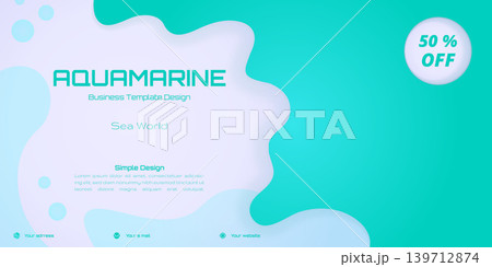 Fresh aquamarine style banner with modern fluid shapes and 50% off, perfect for ocean-themed promos Fresh aquamarine style banner with modern fluid shapes and 50% off, perfect for ocean-themed promos 139712874
