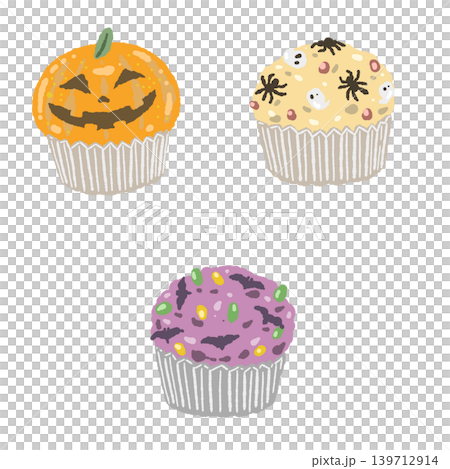 Halloween cupcake illustration set (transparent background) 139712914