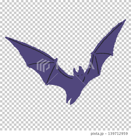 A purple bat is flying, flapping its wings widely towards the upper right. A purple bat is flying, flapping its wings widely towards the upper right. 139712959