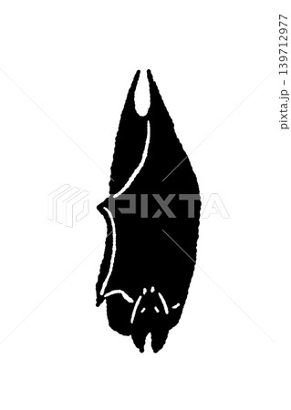 逆さまにぶら下がって眠る黒いコウモリの単体モノクロイラスト素材 逆さまにぶら下がって眠る黒いコウモリの単体モノクロイラスト素材 139712977