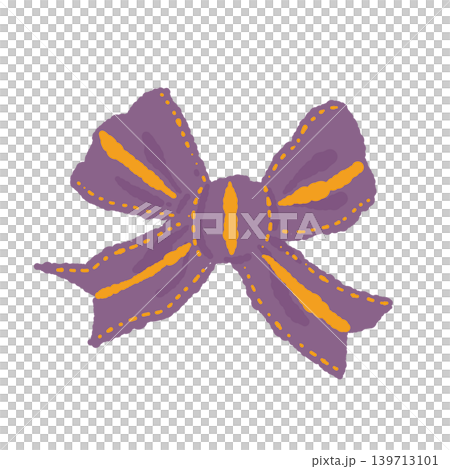A hand-drawn style illustration of a purple ribbon bow, perfect for Halloween. A hand-drawn style illustration of a purple ribbon bow, perfect for Halloween. 139713101