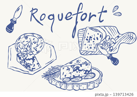 Roquefort blue cheese selection with gourmet dairy illustrations Roquefort blue cheese selection with gourmet dairy illustrations 139713426