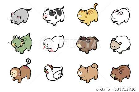 アイソメトリックイラスト:かわいい十二支のイラスト(カラー) アイソメトリックイラスト:かわいい十二支のイラスト(カラー) 139713710