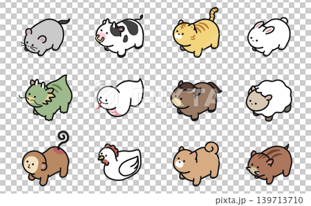 アイソメトリックイラスト:かわいい十二支のイラスト(カラー) アイソメトリックイラスト:かわいい十二支のイラスト(カラー) 139713710