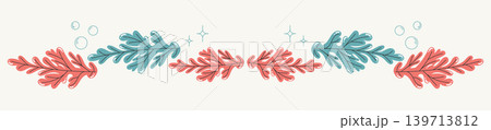 Horizontal coral seaweed border with underwater botanical decoration 139713812
