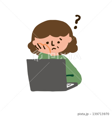 パソコンの使い方に悩む高齢女性のイラスト パソコンの使い方に悩む高齢女性のイラスト 139713970