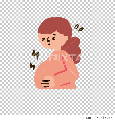 Illustration of a pregnant woman with a stomach ache 139713987