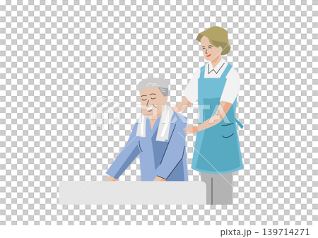 「溫柔福利與關懷向量系列」:女護理師協助洗澡 「溫柔福利與關懷向量系列」:女護理師協助洗澡 139714271