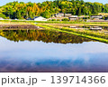 水を張った田植えの前の水田に映り込んだ田舎の風景 139714366