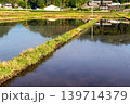水を張った田植えの前の水田に映り込んだ田舎の風景 139714379