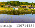 田植えの後の水田に映り込んだ田舎の風景 139714384