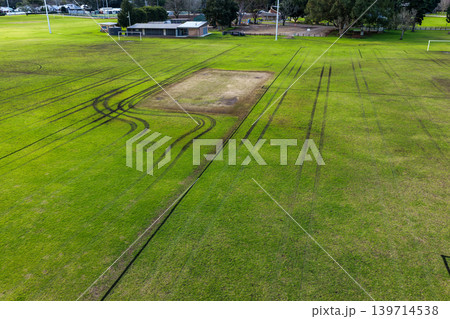 Aerial drone view of Maitland Park Sportsground showing green playing fields, athletics facilities and surrounding parkland in Maitland, New South Wales, Australia. Aerial drone view of Maitland Park Sportsground showing green playing fields, athletics facilities and surrounding parkland in Maitland, New South Wales, Australia. 139714538