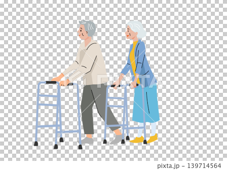 「溫柔福利與關懷系列」 使用助行器的老男女 139714564