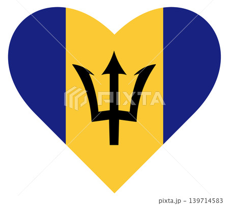 Flag of Barbados in heart shape isolated. Black trident sticker.Barbados national symbol. Flag of Barbados in heart shape isolated. Black trident sticker.Barbados national symbol. 139714583