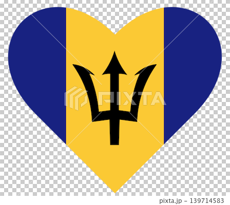 Flag of Barbados in heart shape isolated. Black trident sticker.Barbados national symbol. Flag of Barbados in heart shape isolated. Black trident sticker.Barbados national symbol. 139714583