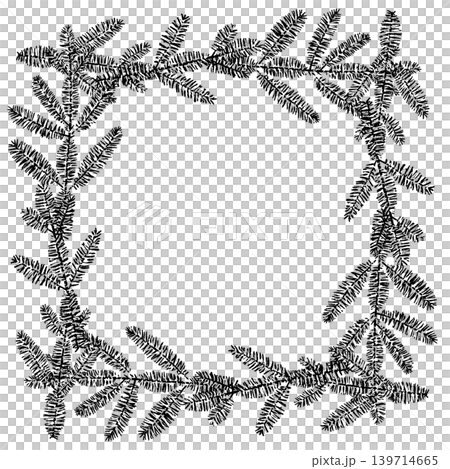 もみの木のクリスマスリース モノクロ 四角形フレーム 背景透過 139714665
