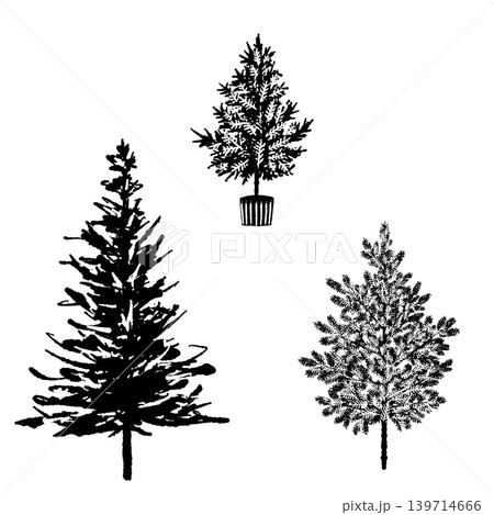 もみの木モノクロイラストセット クリスマスツリー素材 背景透過 もみの木モノクロイラストセット クリスマスツリー素材 背景透過 139714666