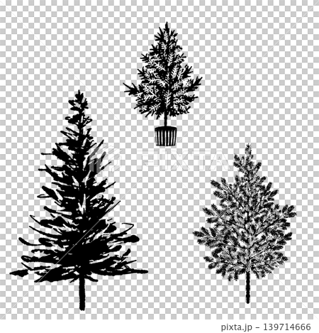 Fir tree monochrome illustration set, Christmas tree material, transparent background Fir tree monochrome illustration set, Christmas tree material, transparent background 139714666