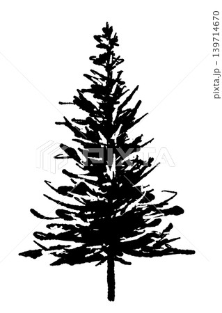 もみの木モノクロ単体イラスト クリスマスツリー素材 背景透過 139714670
