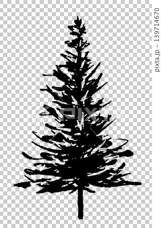 もみの木モノクロ単体イラスト クリスマスツリー素材 背景透過 139714670