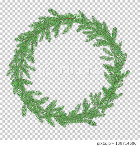 Christmas wreath with fir tree, round frame, transparent background illustration 2 Christmas wreath with fir tree, round frame, transparent background illustration 2 139714686
