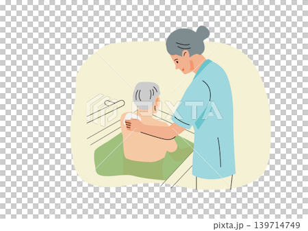"Gentle Welfare and Care Vector Series": Female caregiver assisting with bathing "Gentle Welfare and Care Vector Series": Female caregiver assisting with bathing 139714749