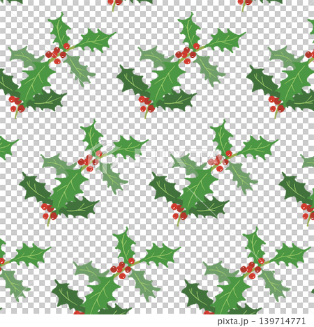 Holly branch seamless pattern background, large motif, Christmas material, transparent background Holly branch seamless pattern background, large motif, Christmas material, transparent background 139714771