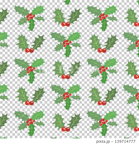 ヒイラギの葉の群生格子状シームレスパターン背景 クリスマス素材 背景透過 ヒイラギの葉の群生格子状シームレスパターン背景 クリスマス素材 背景透過 139714777