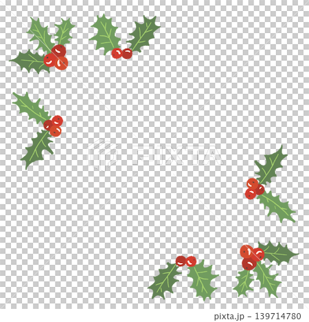Holly Christmas Corner Frame, Corner Border Decoration, Transparent Background Illustration 139714780