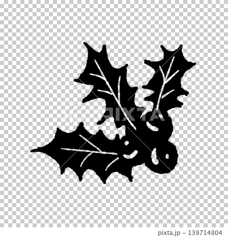 Monochrome illustration of holly leaves and red berries, transparent background (2) 139714804