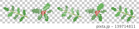 Holly branch and leaf border decoration Christmas design material Transparent background illustration 2 Holly branch and leaf border decoration Christmas design material Transparent background illustration 2 139714811