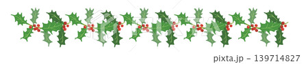 ヒイラギの葉の群生ラインボーダー装飾 クリスマス素材 背景透過イラスト 139714827
