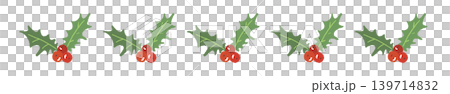 Dense holly branch and leaf line border, botanical material, transparent background Dense holly branch and leaf line border, botanical material, transparent background 139714832