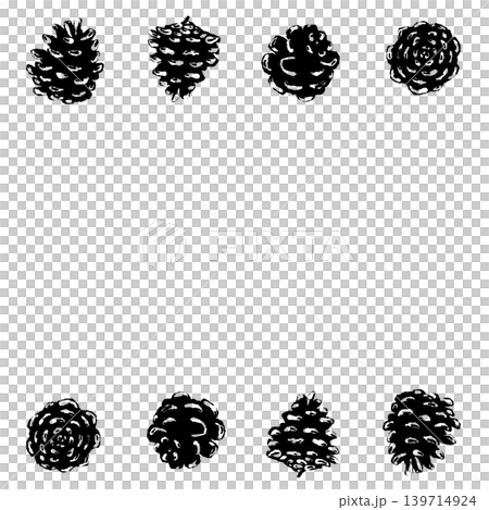 Pine cone top and bottom border monochrome frame decorative illustration with transparent background 139714924