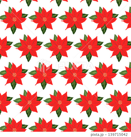 赤いポインセチアの花のシームレスパターン背景イラスト クリスマス装飾 背景透過 赤いポインセチアの花のシームレスパターン背景イラスト クリスマス装飾 背景透過 139715042