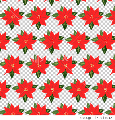 赤いポインセチアの花のシームレスパターン背景イラスト クリスマス装飾 背景透過 赤いポインセチアの花のシームレスパターン背景イラスト クリスマス装飾 背景透過 139715042