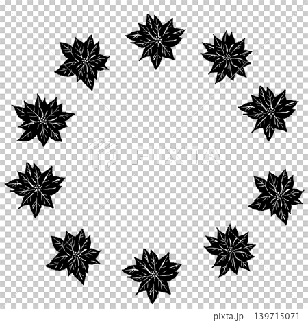 Monochrome poinsettia wreath illustration in a round frame with transparent Christmas background. 139715071