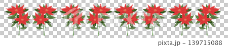 Poinsettia illustration with dense red flowers and leaves forming a border decoration, transparent background. Poinsettia illustration with dense red flowers and leaves forming a border decoration, transparent background. 139715088