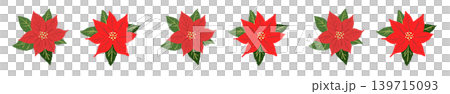 Poinsettia illustration with large red flowers and evenly spaced line border decoration, transparent background. 139715093