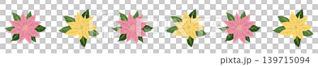 Poinsettia illustration with pink and yellow mixed line border decoration, transparent background. Poinsettia illustration with pink and yellow mixed line border decoration, transparent background. 139715094