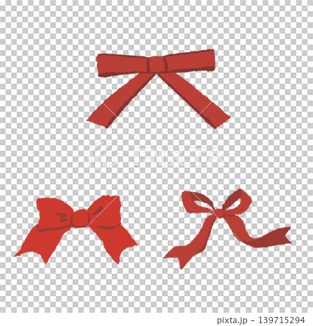 一組簡單的紅色絲帶插圖，背景透明。 139715294