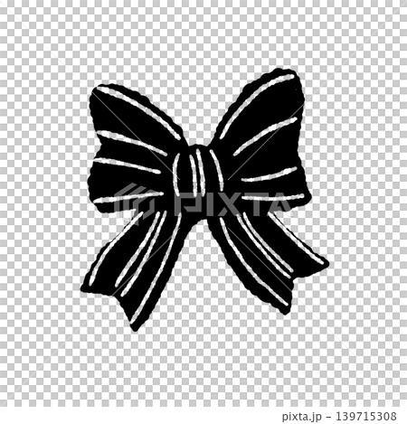 ストライプ柄リボン モノクロ単体イラスト 背景透過素材 139715308