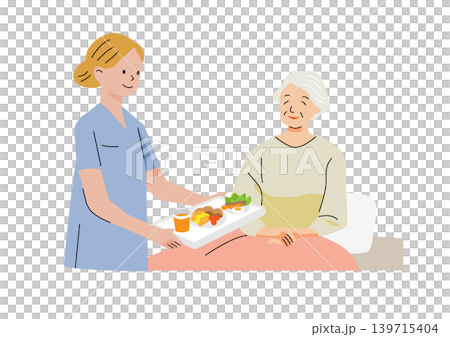 "Gentle Welfare and Care Vector Series": Elderly woman receiving meal assistance "Gentle Welfare and Care Vector Series": Elderly woman receiving meal assistance 139715404