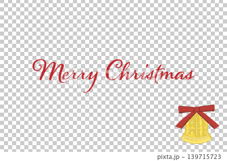 Red ribbon bell corner decoration, horizontal Christmas card template, transparent background. Red ribbon bell corner decoration, horizontal Christmas card template, transparent background. 139715723