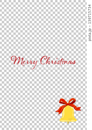 Bell corner decoration with red ribbon, vertical Christmas card template, transparent background. Bell corner decoration with red ribbon, vertical Christmas card template, transparent background. 139715734