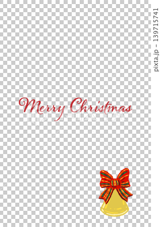 Bell corner decoration with red patterned ribbon - Vertical Christmas card template Bell corner decoration with red patterned ribbon - Vertical Christmas card template 139715741
