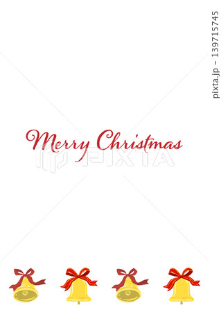 赤いリボン付きベルの下部ボーダー装飾 縦型クリスマスカードテンプレート 背景透過 3 139715745