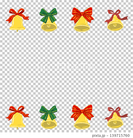 Illustration of a bell with ribbons, top and bottom borders, frame decoration, transparent background. Illustration of a bell with ribbons, top and bottom borders, frame decoration, transparent background. 139715760