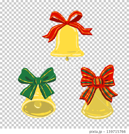Set of 3 bells with thin ribbons (illustration material, transparent background) Set of 3 bells with thin ribbons (illustration material, transparent background) 139715766