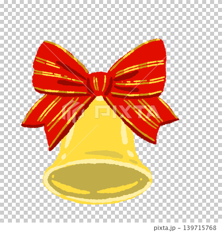 Bell with red striped ribbon pattern, single illustration, transparent background. 139715768